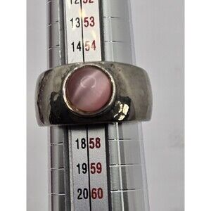 Silvertone Pink Gem Ring Sz 8